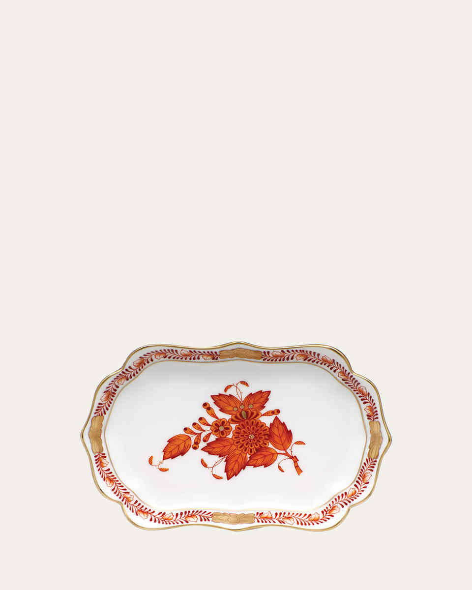 Chinese Bouquet Mini Scalloped Tray - Rust
